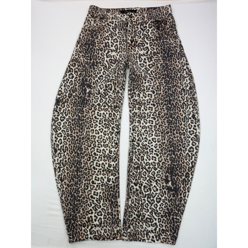 Lioness Faded Leopard Print Horseshoe Jeans Low Rise Curved Leg Denim Small - Picture 3 of 9